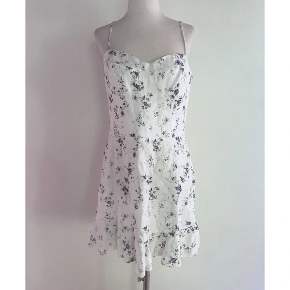 EUC Reformation Mariana Madeline Floral Flounce Bustier Linen Mini Dress 12​​​ - Picture 2 of 11